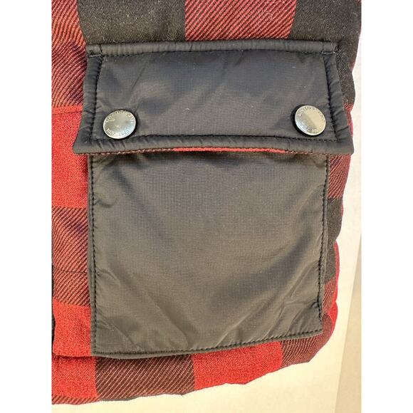 LANDS' END UNISEX READ PLAID VEST W/HOODY SHERPA LINED Size Small PERFECT! - Picture 4 of 16
